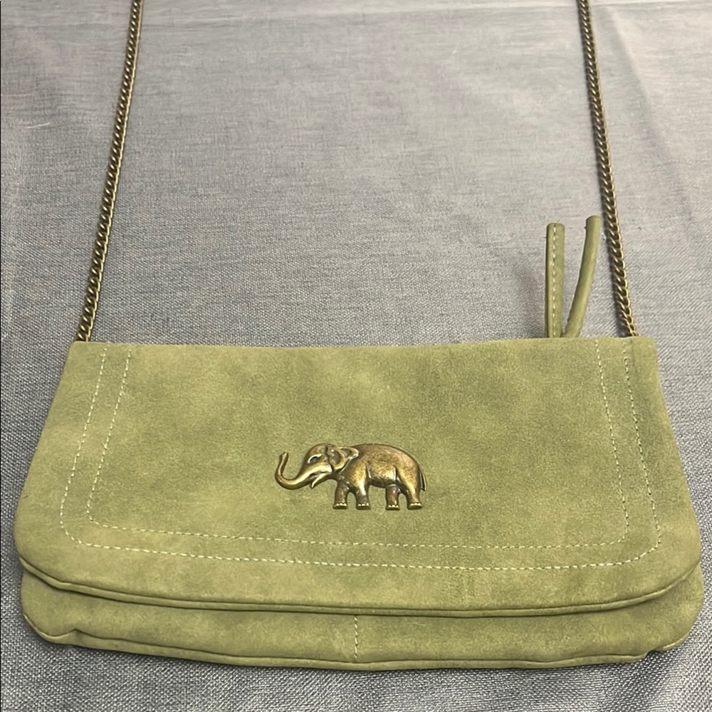Green Suede Wristlet with Gold Chain